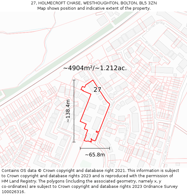 27, HOLMECROFT CHASE, WESTHOUGHTON, BOLTON, BL5 3ZN: Plot and title map