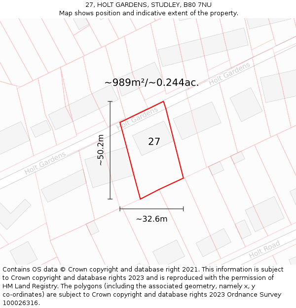 27, HOLT GARDENS, STUDLEY, B80 7NU: Plot and title map