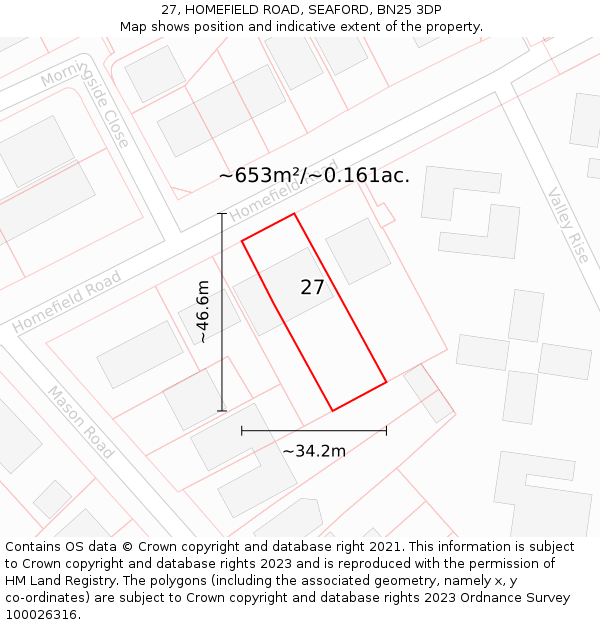 27, HOMEFIELD ROAD, SEAFORD, BN25 3DP: Plot and title map