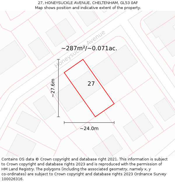 27, HONEYSUCKLE AVENUE, CHELTENHAM, GL53 0AF: Plot and title map