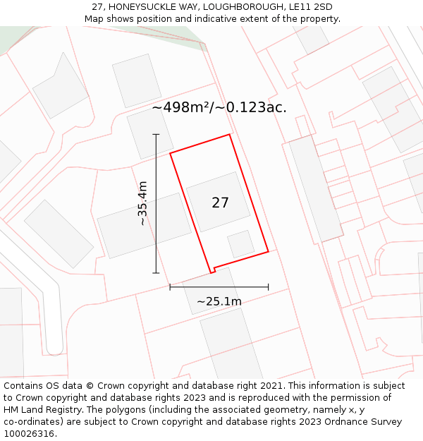 27, HONEYSUCKLE WAY, LOUGHBOROUGH, LE11 2SD: Plot and title map