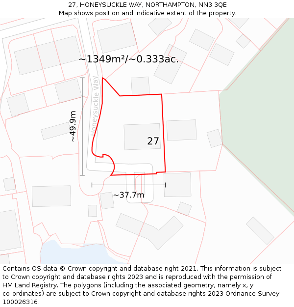 27, HONEYSUCKLE WAY, NORTHAMPTON, NN3 3QE: Plot and title map