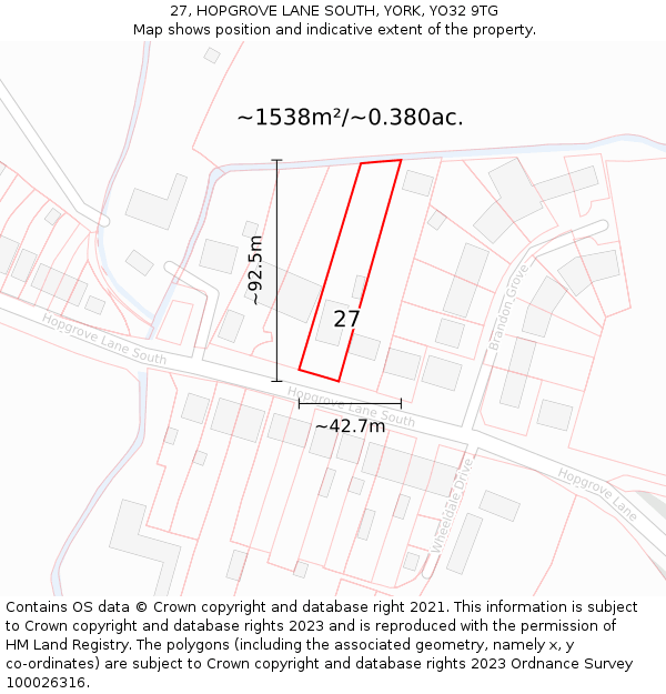 27, HOPGROVE LANE SOUTH, YORK, YO32 9TG: Plot and title map