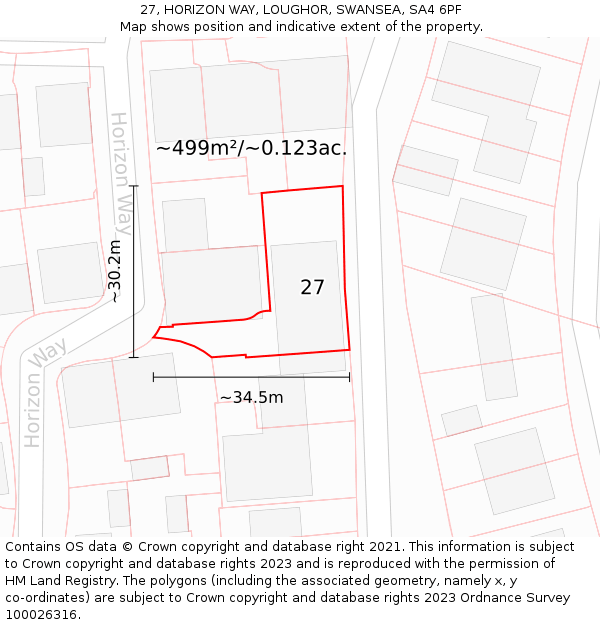 27, HORIZON WAY, LOUGHOR, SWANSEA, SA4 6PF: Plot and title map