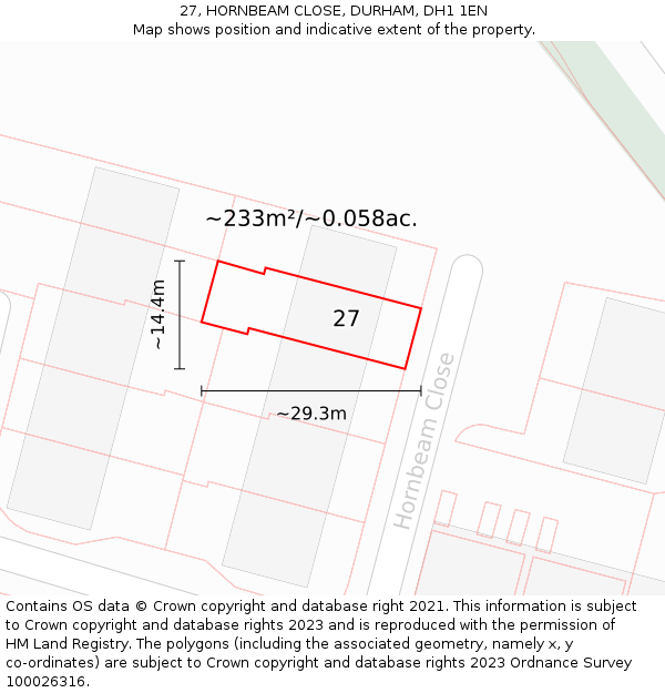 27, HORNBEAM CLOSE, DURHAM, DH1 1EN: Plot and title map