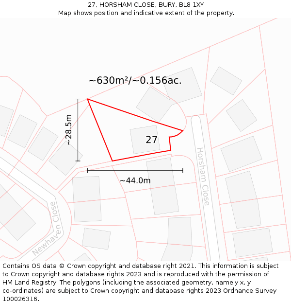 27, HORSHAM CLOSE, BURY, BL8 1XY: Plot and title map