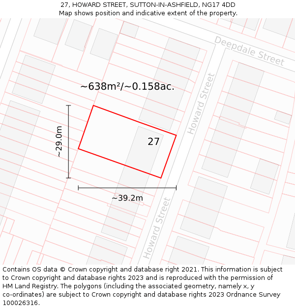 27, HOWARD STREET, SUTTON-IN-ASHFIELD, NG17 4DD: Plot and title map