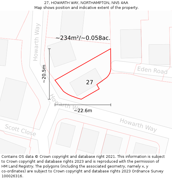 27, HOWARTH WAY, NORTHAMPTON, NN5 4AA: Plot and title map