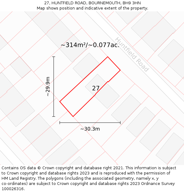 27, HUNTFIELD ROAD, BOURNEMOUTH, BH9 3HN: Plot and title map