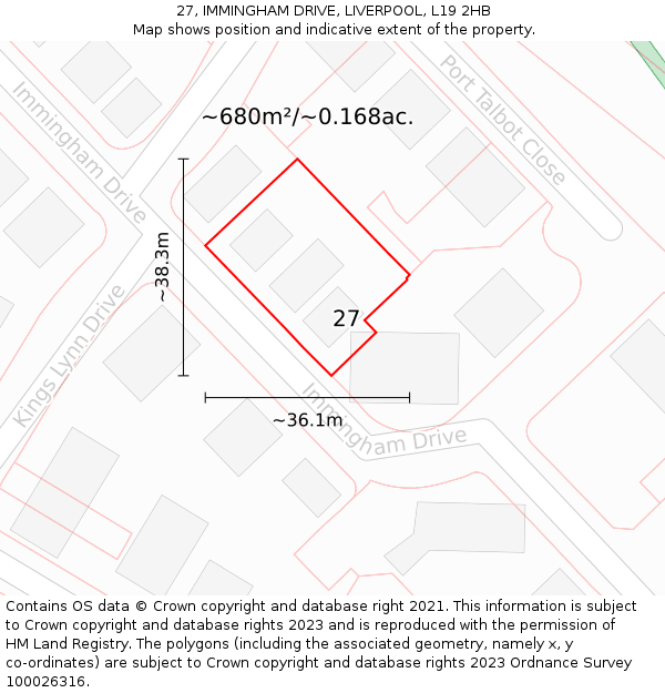 27, IMMINGHAM DRIVE, LIVERPOOL, L19 2HB: Plot and title map