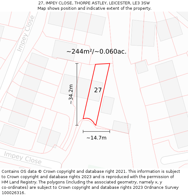 27, IMPEY CLOSE, THORPE ASTLEY, LEICESTER, LE3 3SW: Plot and title map