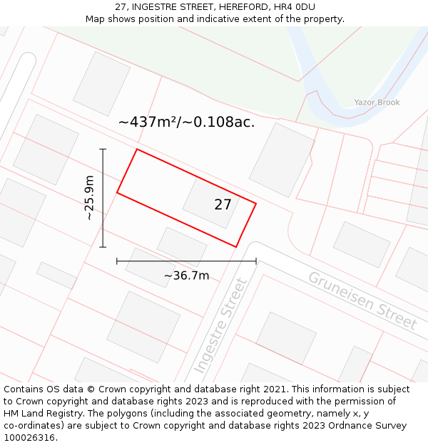 27, INGESTRE STREET, HEREFORD, HR4 0DU: Plot and title map