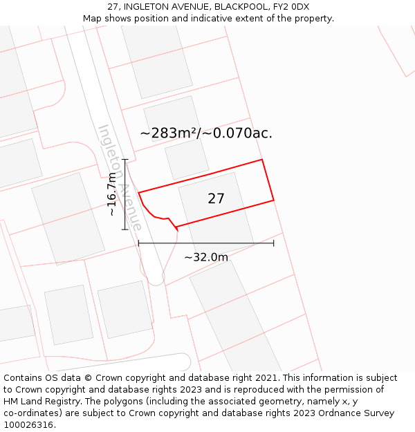 27, INGLETON AVENUE, BLACKPOOL, FY2 0DX: Plot and title map