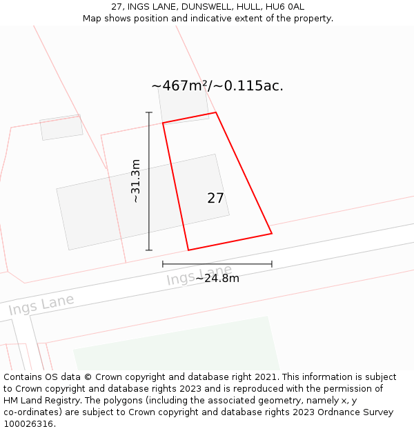 27, INGS LANE, DUNSWELL, HULL, HU6 0AL: Plot and title map