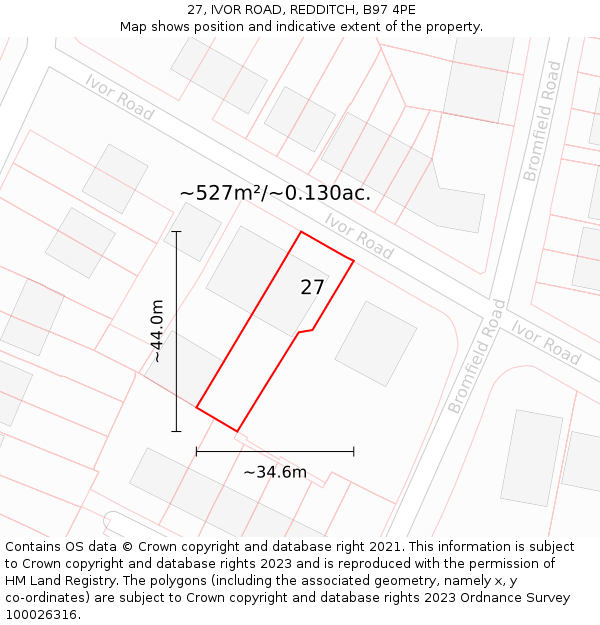 27, IVOR ROAD, REDDITCH, B97 4PE: Plot and title map
