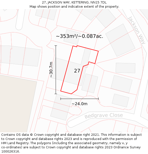 27, JACKSON WAY, KETTERING, NN15 7DL: Plot and title map