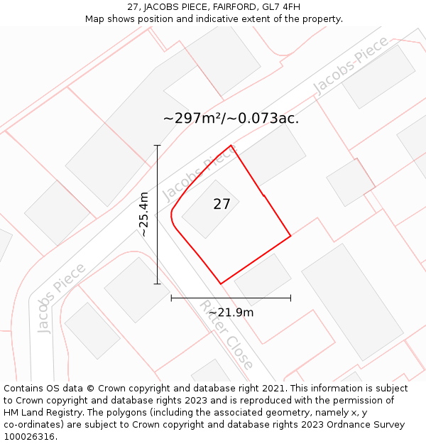 27, JACOBS PIECE, FAIRFORD, GL7 4FH: Plot and title map