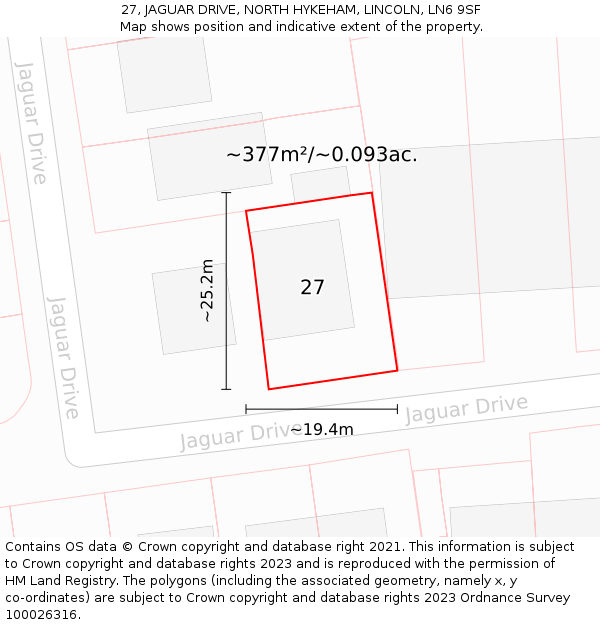 27, JAGUAR DRIVE, NORTH HYKEHAM, LINCOLN, LN6 9SF: Plot and title map