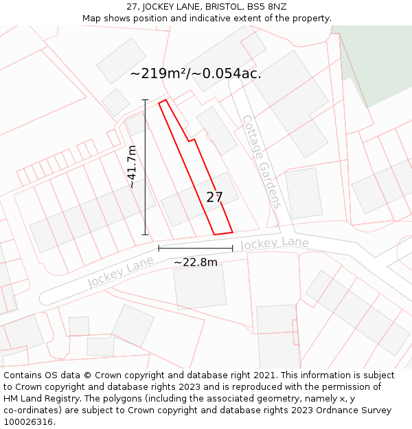 27, JOCKEY LANE, BRISTOL, BS5 8NZ: Plot and title map