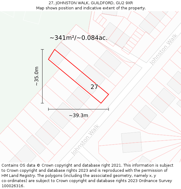 27, JOHNSTON WALK, GUILDFORD, GU2 9XR: Plot and title map