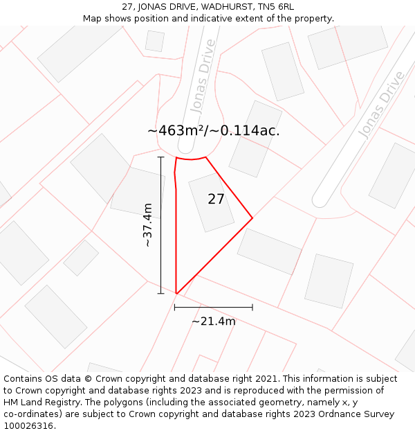 27, JONAS DRIVE, WADHURST, TN5 6RL: Plot and title map