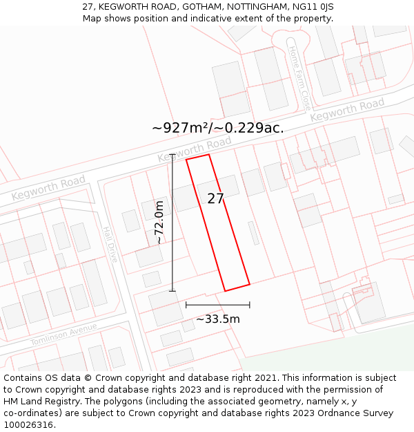 27, KEGWORTH ROAD, GOTHAM, NOTTINGHAM, NG11 0JS: Plot and title map