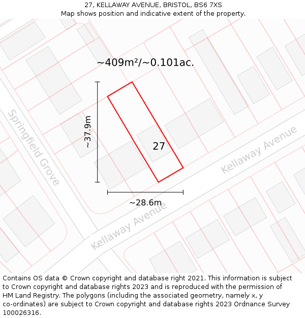 27, KELLAWAY AVENUE, BRISTOL, BS6 7XS: Plot and title map