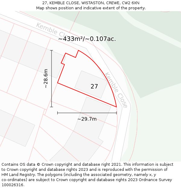 27, KEMBLE CLOSE, WISTASTON, CREWE, CW2 6XN: Plot and title map