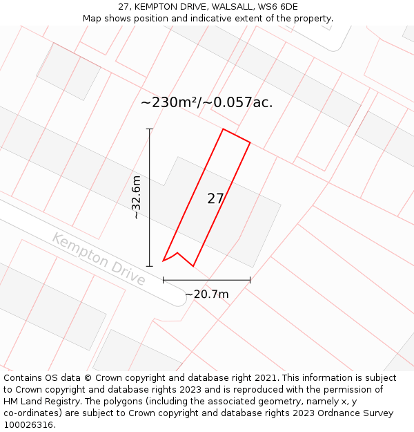 27, KEMPTON DRIVE, WALSALL, WS6 6DE: Plot and title map