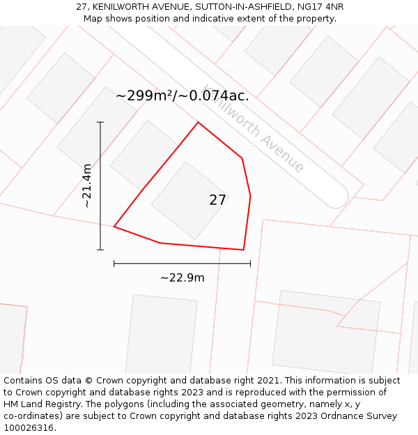 27, KENILWORTH AVENUE, SUTTON-IN-ASHFIELD, NG17 4NR: Plot and title map