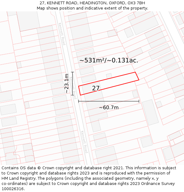 27, KENNETT ROAD, HEADINGTON, OXFORD, OX3 7BH: Plot and title map