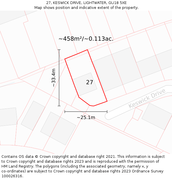 27, KESWICK DRIVE, LIGHTWATER, GU18 5XE: Plot and title map