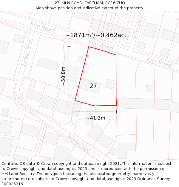 27, KILN ROAD, FAREHAM, PO16 7UQ: Plot and title map