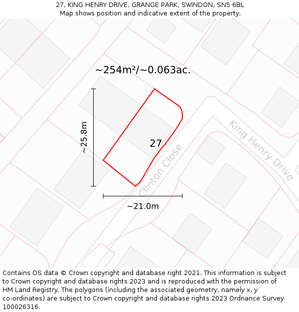 27, KING HENRY DRIVE, GRANGE PARK, SWINDON, SN5 6BL: Plot and title map