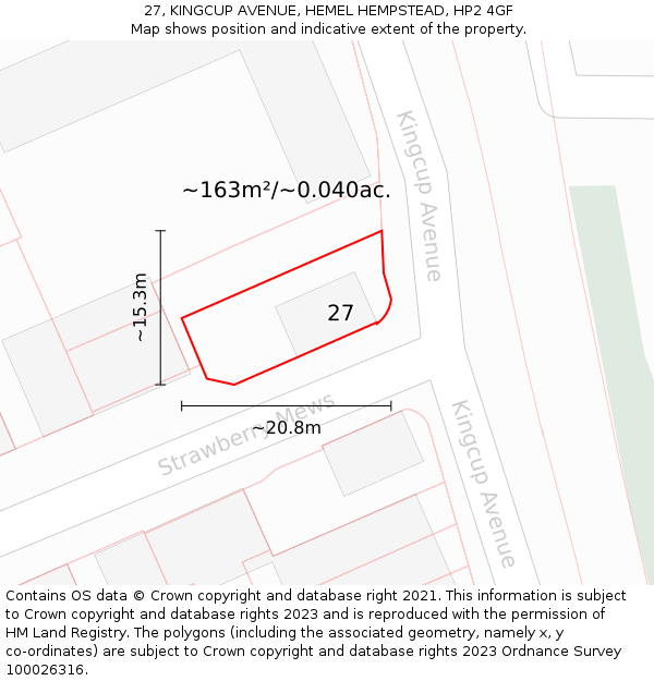 27, KINGCUP AVENUE, HEMEL HEMPSTEAD, HP2 4GF: Plot and title map