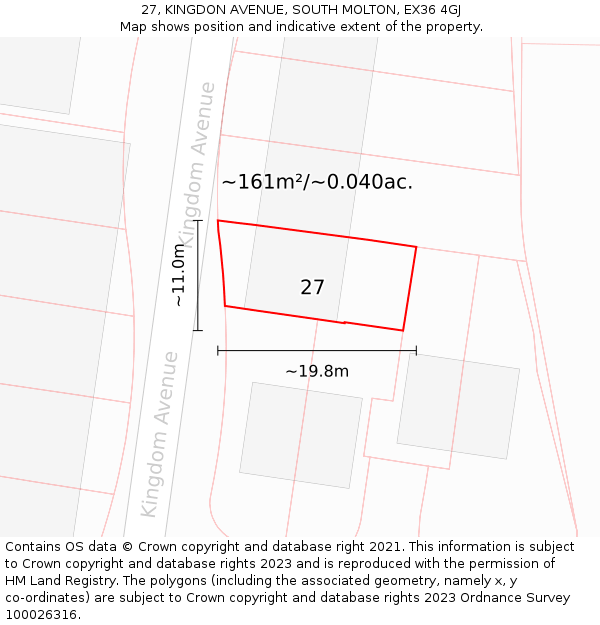 27, KINGDON AVENUE, SOUTH MOLTON, EX36 4GJ: Plot and title map