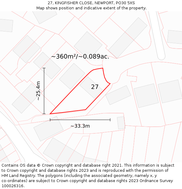 27, KINGFISHER CLOSE, NEWPORT, PO30 5XS: Plot and title map