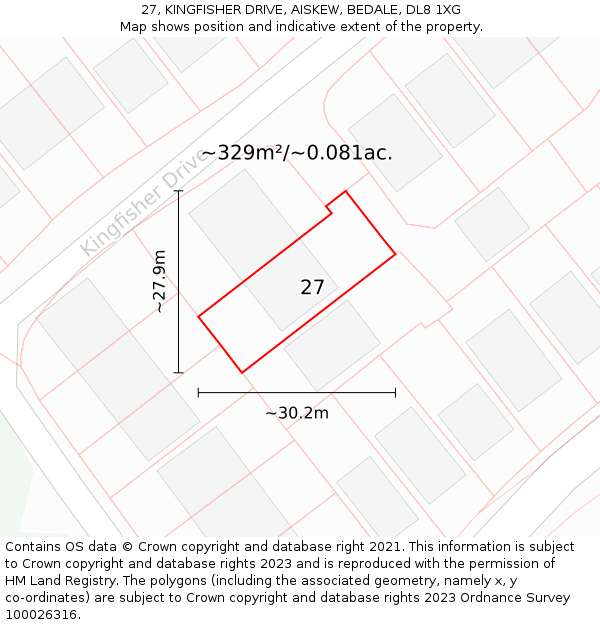 27, KINGFISHER DRIVE, AISKEW, BEDALE, DL8 1XG: Plot and title map