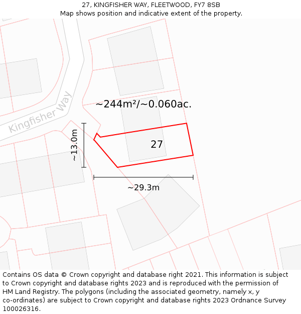 27, KINGFISHER WAY, FLEETWOOD, FY7 8SB: Plot and title map