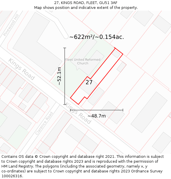 27, KINGS ROAD, FLEET, GU51 3AF: Plot and title map