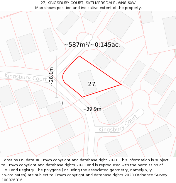 27, KINGSBURY COURT, SKELMERSDALE, WN8 6XW: Plot and title map