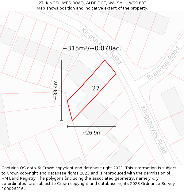 27, KINGSHAYES ROAD, ALDRIDGE, WALSALL, WS9 8RT: Plot and title map