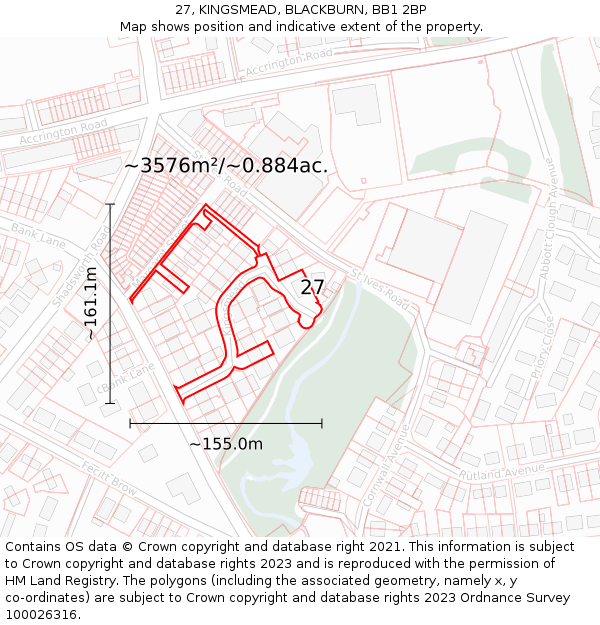 27, KINGSMEAD, BLACKBURN, BB1 2BP: Plot and title map