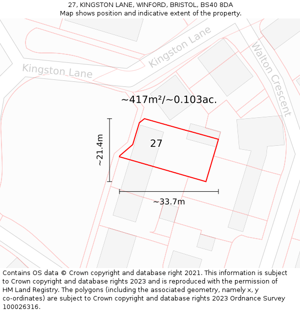 27, KINGSTON LANE, WINFORD, BRISTOL, BS40 8DA: Plot and title map