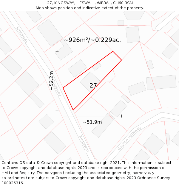 27, KINGSWAY, HESWALL, WIRRAL, CH60 3SN: Plot and title map