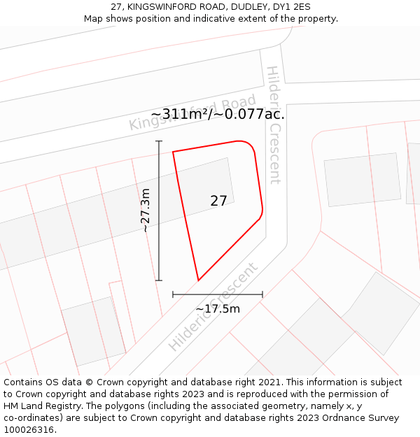 27, KINGSWINFORD ROAD, DUDLEY, DY1 2ES: Plot and title map