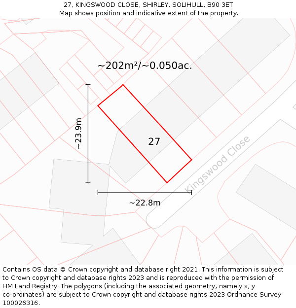27, KINGSWOOD CLOSE, SHIRLEY, SOLIHULL, B90 3ET: Plot and title map
