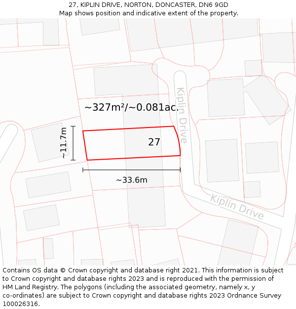 27, KIPLIN DRIVE, NORTON, DONCASTER, DN6 9GD: Plot and title map