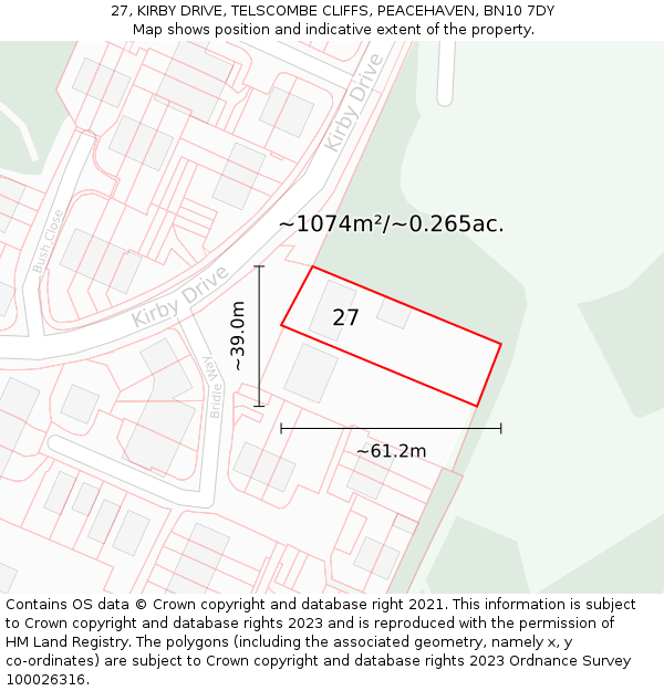 27, KIRBY DRIVE, TELSCOMBE CLIFFS, PEACEHAVEN, BN10 7DY: Plot and title map