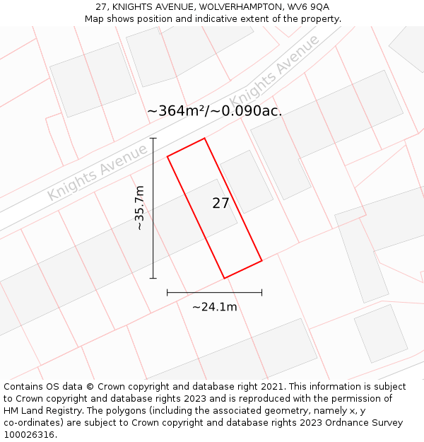 27, KNIGHTS AVENUE, WOLVERHAMPTON, WV6 9QA: Plot and title map